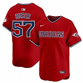 Men's Cleveland Guardians #57 Shane Bieber Red Alternate Limited Stitched Jersey Dzhi,baseball caps,new era cap wholesale,wholesale hats